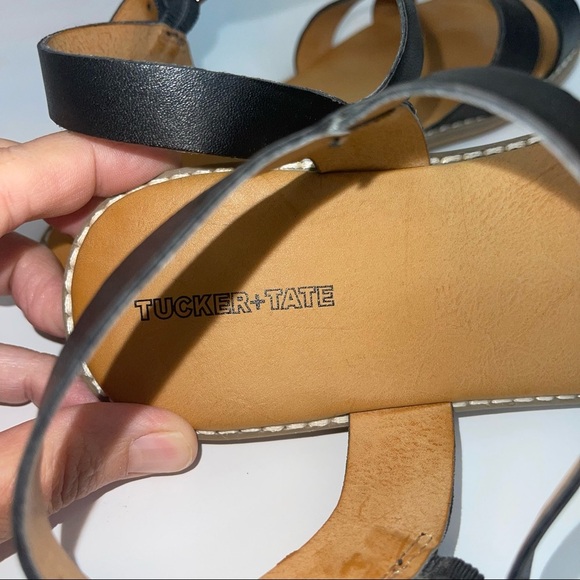 Tucker & Tate Nordstrom Black Faux Leather Ankle Strap Sandals - Picture 8 of 13